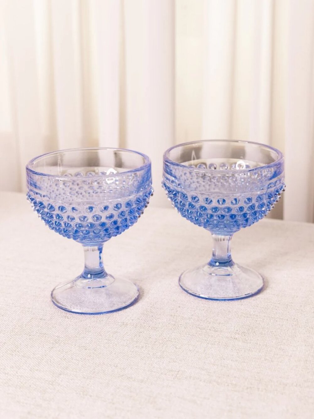 Vintage LE Smith Short Blue Glass Hobnail Goblets Coupes Sherbet Dish (Set of 2)